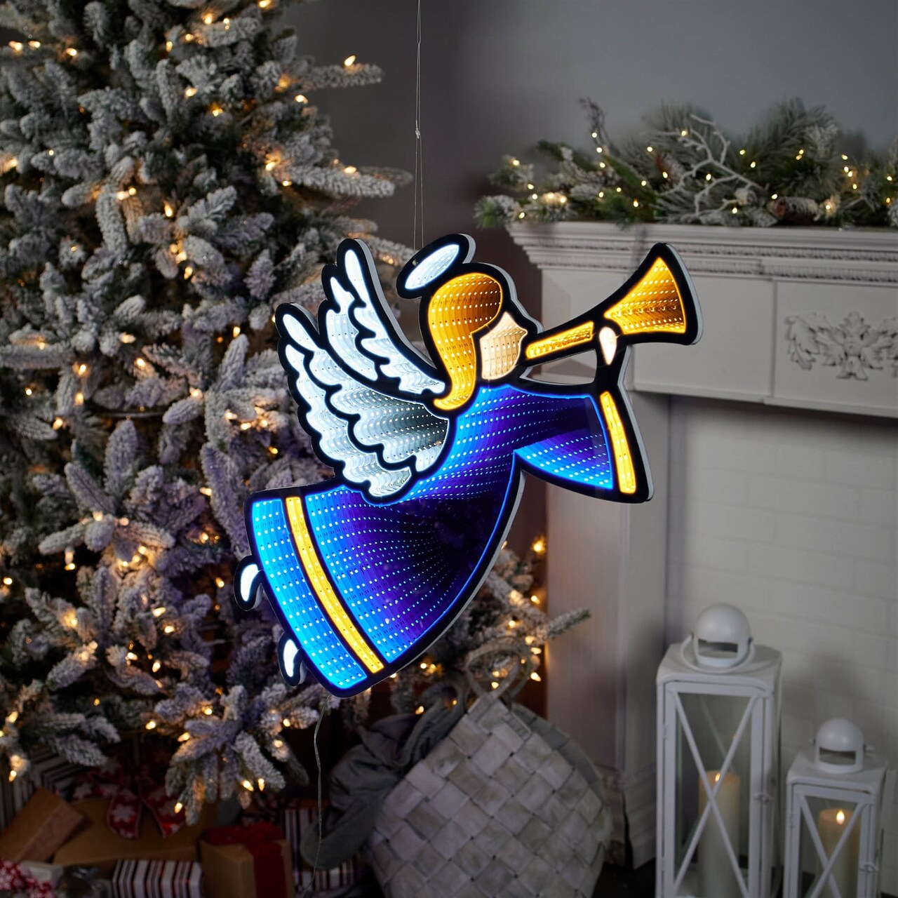 Melrose LED Lighted 3D Trumpeting Angel Christmas Infinity Mirror - 26.5"